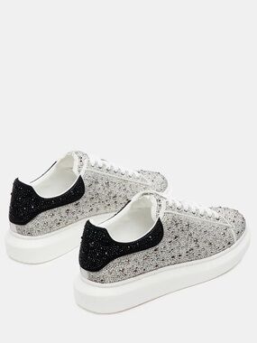 Steve Madden White and Black Crystal Embellished Platform Sneakers